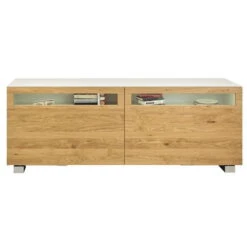 Now! Vision By Hülsta Sideboard 4R 2 Schiebetüren 70,4x211,3x52 - Lack-weiß /Natureiche