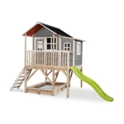EXIT TOYS EXIT Loft 550 Holzspielhaus - Grau Klares Design - Mit Sandkasten, Rutsche & Anbau