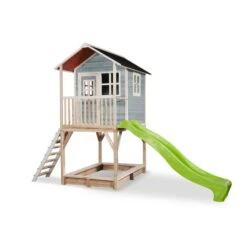 EXIT TOYS EXIT Loft 700 Holzspielhaus - Blau Extra Hoch - Mit Sandkasten, Rutsche & Geländer