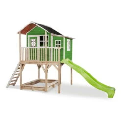 EXIT TOYS EXIT Loft 750 Holzspielhaus - Grün Extra Hoch - Mit Sandkasten, Rutsche & Anbau