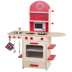 Roba Spielküche Natur/rot Mit Herd, Spüle, Wasserhahn & Regal