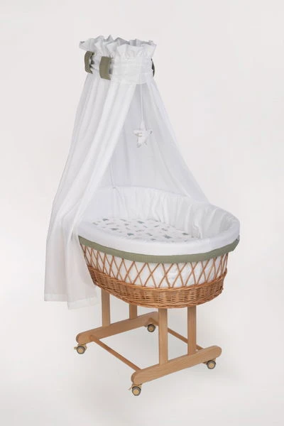 Mionido Stubenwagen Maxi Natur Pyjamabär Grün Mit Garnierung, Matratze Und Matratzenbezug 3 Mionido Stubenwagen Maxi Natur Pyjamabär Grün Mit Garnierung, Matratze Und Matratzenbezug