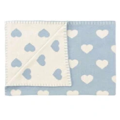 Schardt Kuscheldecke Herzchen Hellblau 95x120 Schmusedecke - 100% Baumwolle