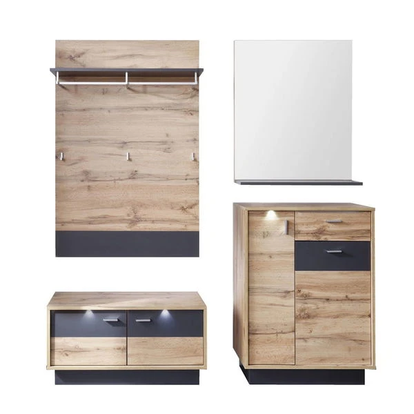 Trendteam Coast Garderoben-Set 4-teilig Wotan Eiche / Grau Melamin 3 Trendteam Coast Garderoben-Set 4-teilig Wotan Eiche / Grau Melamin