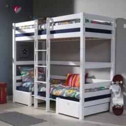 Relita FINLEY Etagenbett Buche Massiv Weiß Inkl. Sitzkissen & Bettschubkästen - Frachtfrei -Babyartikelgeschäft finley weiss bett 1