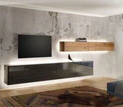 Hülsta Gentis Wohnwand 2 - Akzent Naturstamm - Breite 440 Cm -Babyartikelgeschäft gentis 2 naturstamm