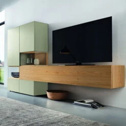 Hülsta Neo Wohnwand Vitrine Mit Hängeelement Lack Seidengrau