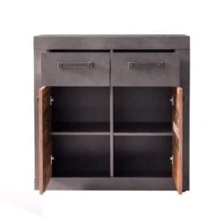 Trendteam Indy Kommode 2 Schubkästen, 2 Türen Old Wood / Graphit Grau -Babyartikelgeschäft indy ko 1879 860 23 frontal geoeffnet freisteller