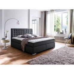 Meise Isa Boxspringbett 200 X 200 Cm Schwarz Kunstleder - Inklusive Lieferung