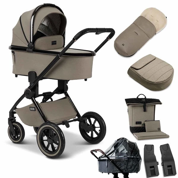 Moon Gio Plus Kombi-Kinderwagen Mud/black Chrome Zubehör Bundle 3 Moon Gio Plus Kombi-Kinderwagen Mud/black Chrome Zubehör Bundle