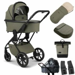 Moon Piú Kombi-Kinderwagen Moss Green/black Matt Zubehör Bundle