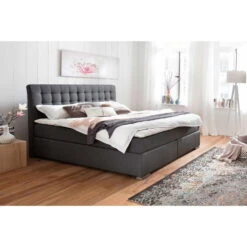 Meise Lenno Boxspringbett 180 X 200 Cm Anthrazit Stoff Kopfteil Gesteppt & Gratis Lieferung