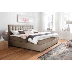 Meise Lenno Boxspringbett 140 X 200 Cm Beige Stoff Kopfteil Gesteppt & Gratis Lieferung