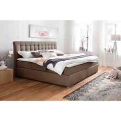 Meise Lenno Boxspringbett 180 X 200 Cm Braun Stoff Kopfteil Gesteppt & Gratis Lieferung