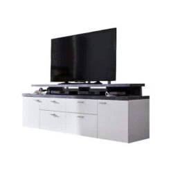 Trendteam Mood TV-Lowboard Weiß Melamin / Stone Dunkel