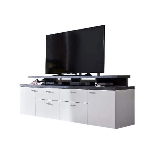 Trendteam Mood TV-Lowboard Weiß Melamin / Stone Dunkel 3 Trendteam Mood TV-Lowboard Weiß Melamin / Stone Dunkel