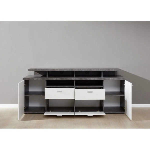 Trendteam Mood TV-Lowboard Weiß Melamin / Stone Dunkel 4 Trendteam Mood TV-Lowboard Weiß Melamin / Stone Dunkel – Bild 2