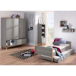 Paidi Sten Jugendzimmer Schiefergrau/Eiche Massiv Mit Schrank 3T 1S - Zum Aktionspreis