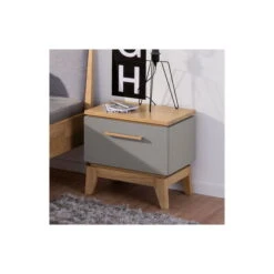 Paidi Sten Nachtkommode - 1 Schubkasten Schiefergrau/Eiche Massiv