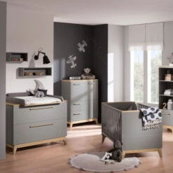 Paidi Sten Sparset Babybett & Wickelkommode Schiefergrau/Eiche - Gratis Lieferung