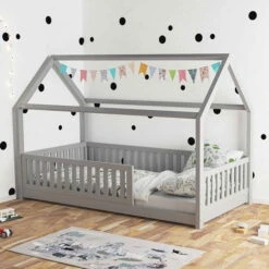 Nature Kid Lilly Hausbett Kiefer Grau Lackiert Liegefläche 90 X 200 Cm