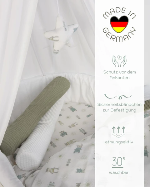 Mionido Stubenwagen Maxi Natur Pyjamabär Grün Mit Garnierung, Matratze Und Matratzenbezug 9 Mionido Stubenwagen Maxi Natur Pyjamabär Grün Mit Garnierung, Matratze Und Matratzenbezug – Bild 7